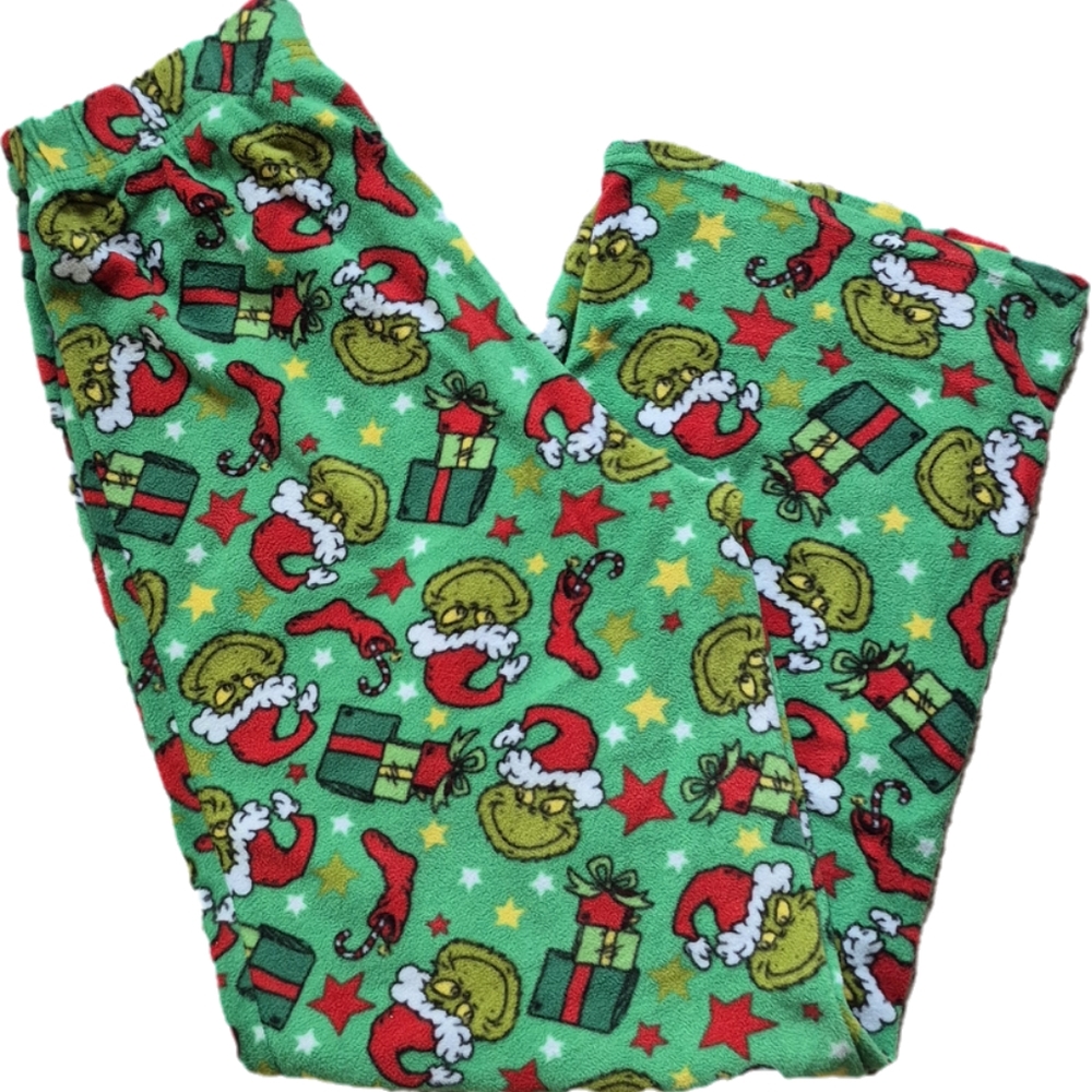 Unisex Dr. Seuss Grinch Christmas Green Festive Comfy Pajama Pants, Size Large